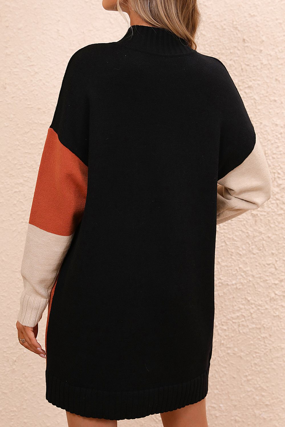 Color Block Ribbed Sweater Mini Dress