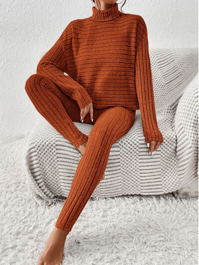 Ribbed Turtleneck Top & Pants Set