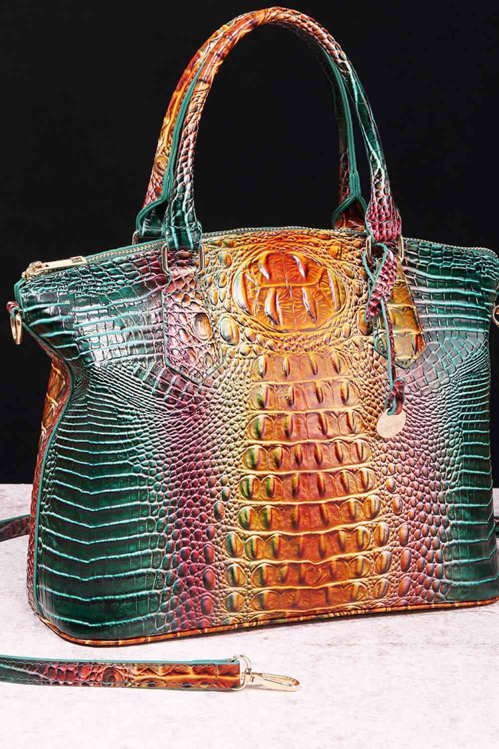 Croc-Embossed Gradient PU Leather Handbag – Luxe Fade Finish