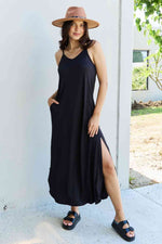 Load image into Gallery viewer, Good Energy Full Size Cami Side Slit Maxi Dress in Black
