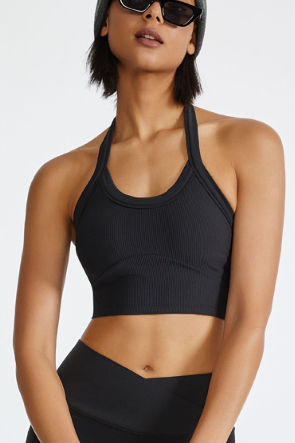 Ribbed Halter Racerback Crop Top