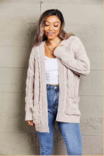 Load image into Gallery viewer, Cable-Knit Open Front Cardigan with Front Pockets
