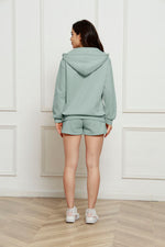 Load image into Gallery viewer, Zip Up Drawstring Hoodie and Shorts Set
