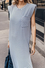 Load image into Gallery viewer, Striped Slit Pocketed Sleeveless Dress
