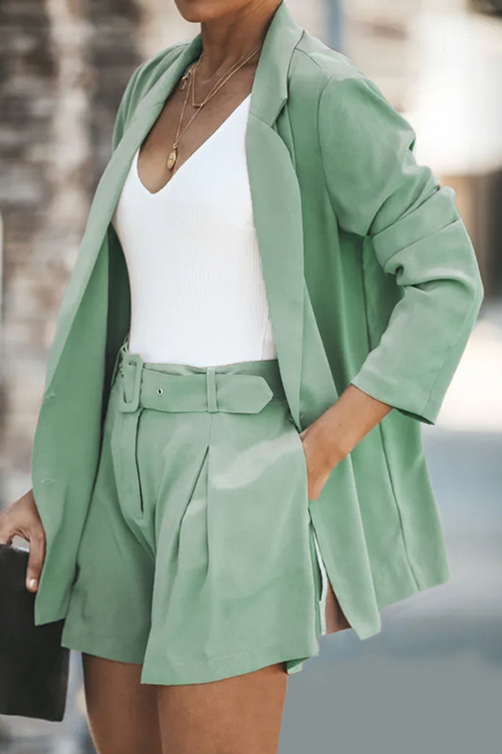 Longline Blazer & Shorts Set with Pockets