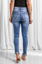 Load image into Gallery viewer, Distressed Raw Hem Skinny Jeans Pants
