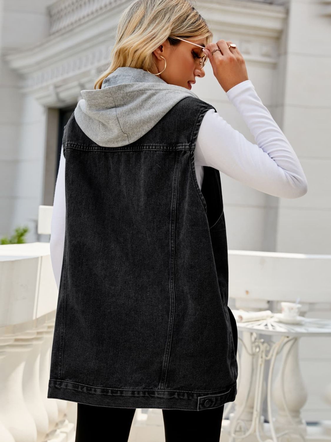Drawstring Hooded Sleeveless Top with Pockets