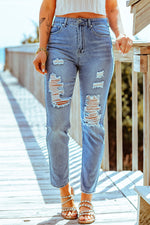 Load image into Gallery viewer, Distressed Ankle-Length Straight Leg Jeans Pants
