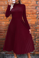 Load image into Gallery viewer, Ruffle Collar Pleated Long Sleeve Dress
