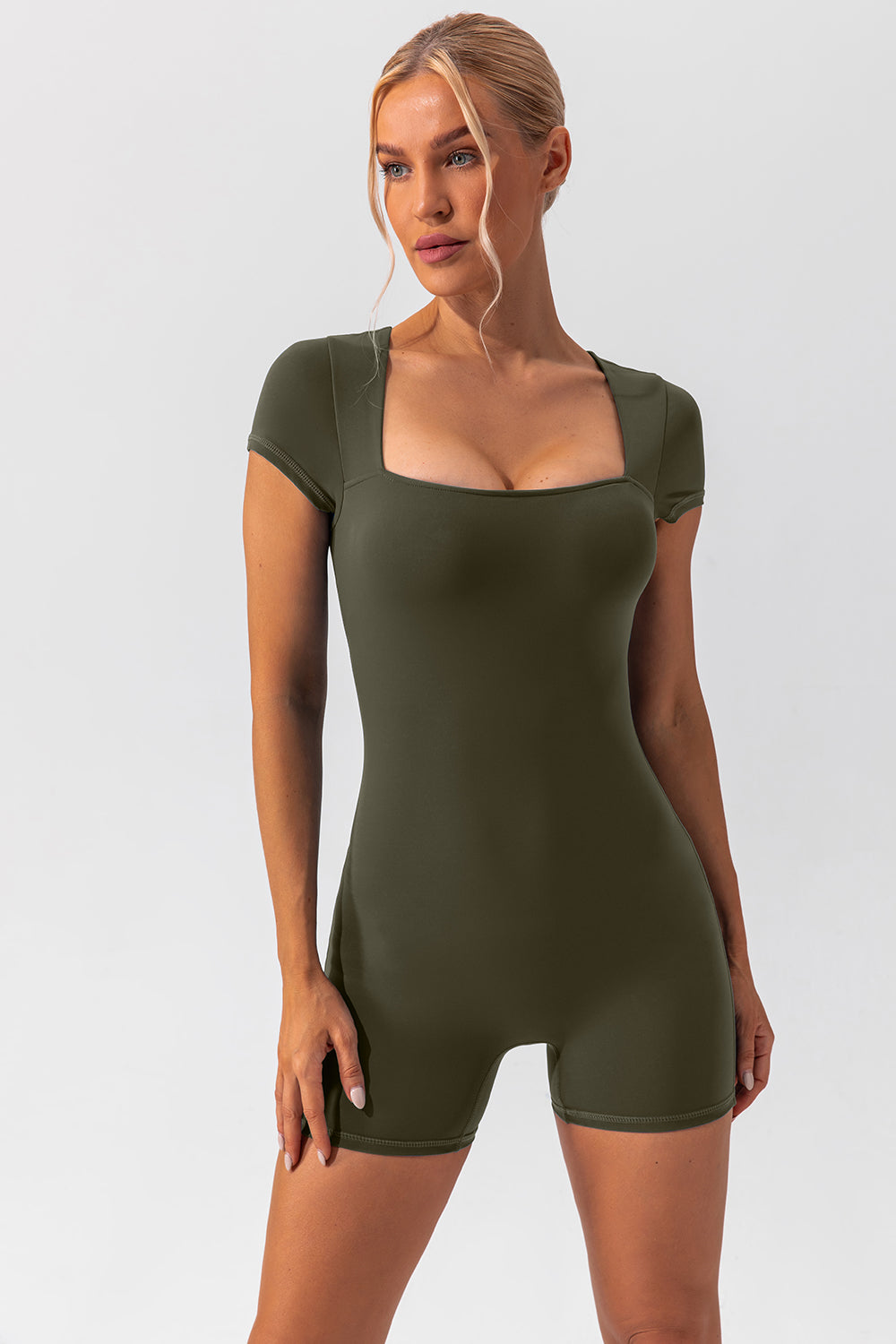 Square Neck Short Sleeve Active Romper