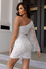 Load image into Gallery viewer, Sequin Cutout One-Shoulder Dress
