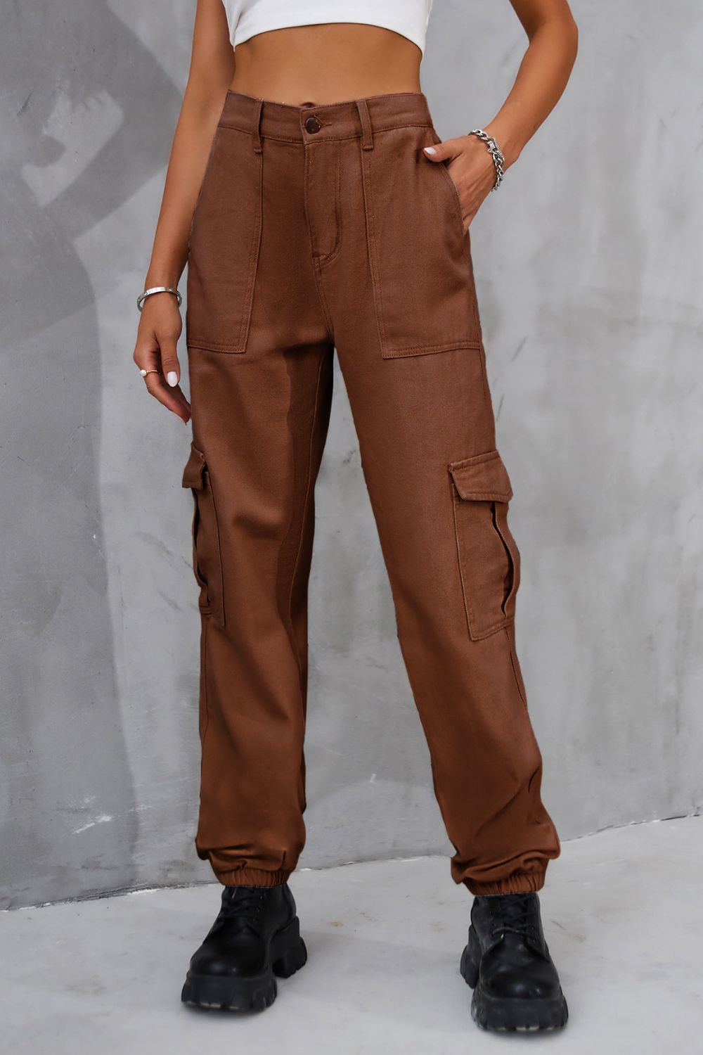 Buttoned High Waist Wide Leg Pants