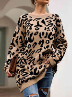 Load image into Gallery viewer, Leopard Round Neck Tunic Sweater
