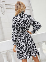 Load image into Gallery viewer, Printed Lantern Sleeve Turtleneck Dress
