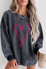 Load image into Gallery viewer, Heart Round Neck Dropped Shoulder Sweatshirt
