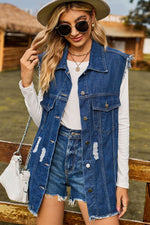 Load image into Gallery viewer, Sleeveless Button-Up Collared Denim Top with Pockets
