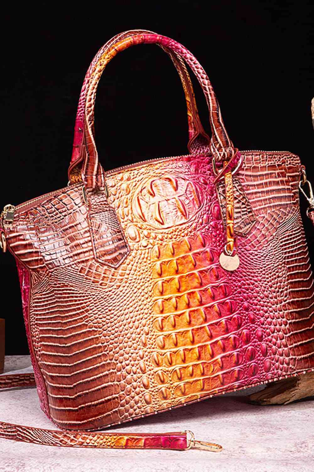 Croc-Embossed Gradient PU Leather Handbag – Luxe Fade Finish