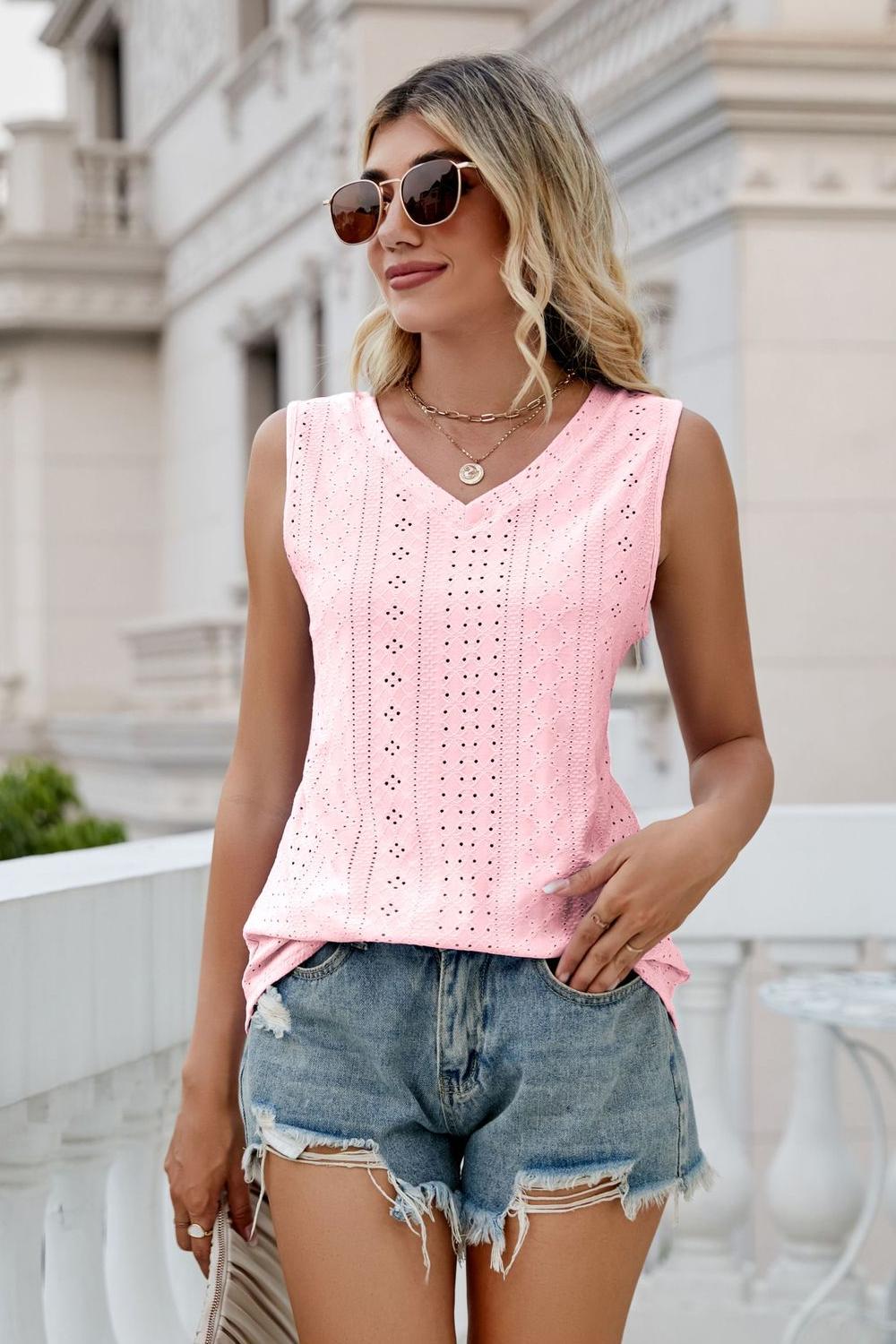 Eyelet V-Neck Tank Top