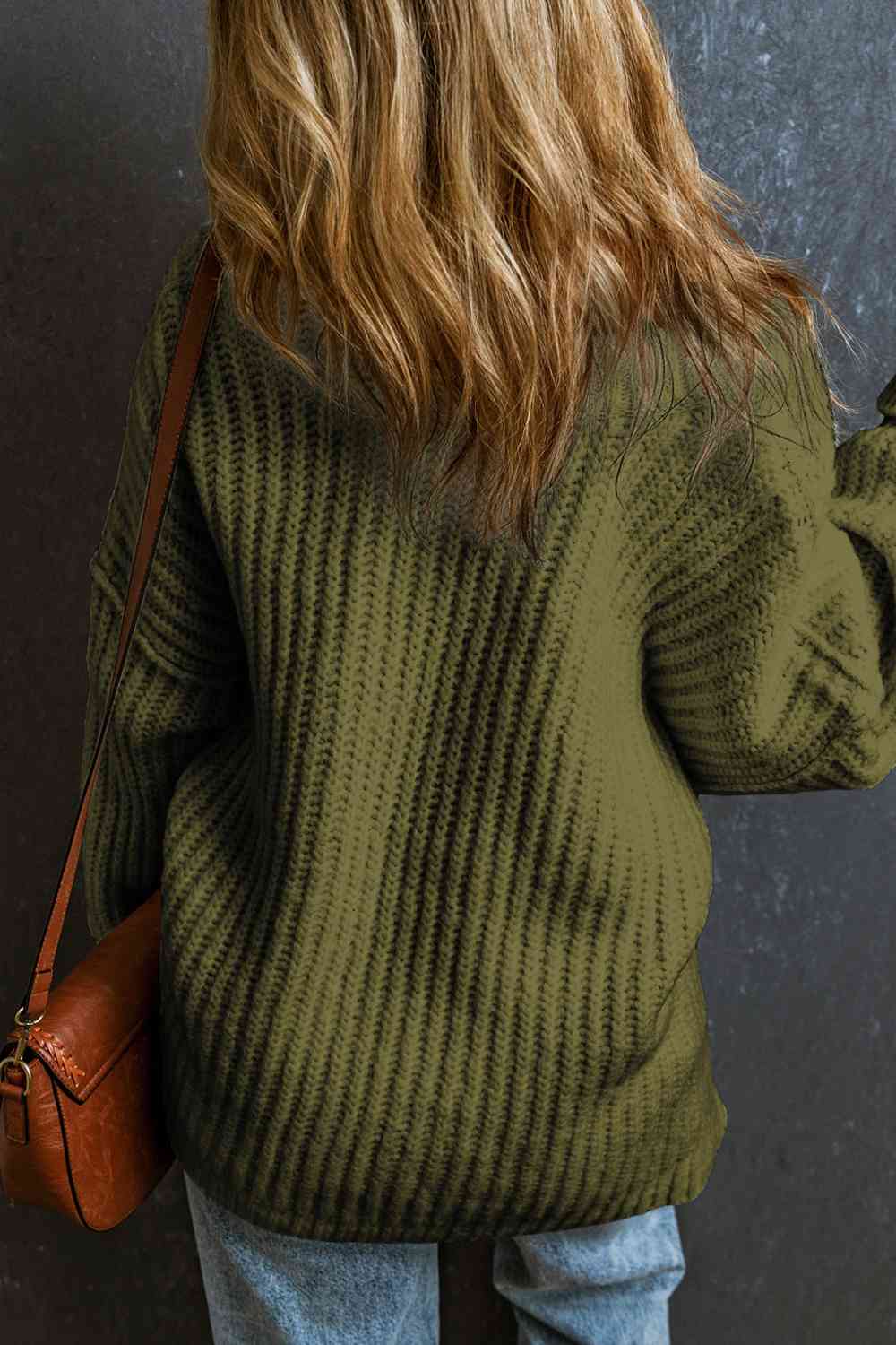 Chunky Ribbed V-Neck Dropped Shoulder Sweater