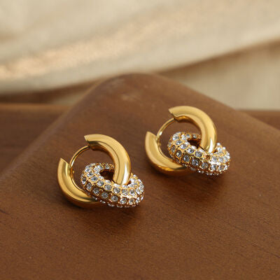 Zircon Inlaid Double-Hoop Earrings in 18K Gold-Plated Titanium