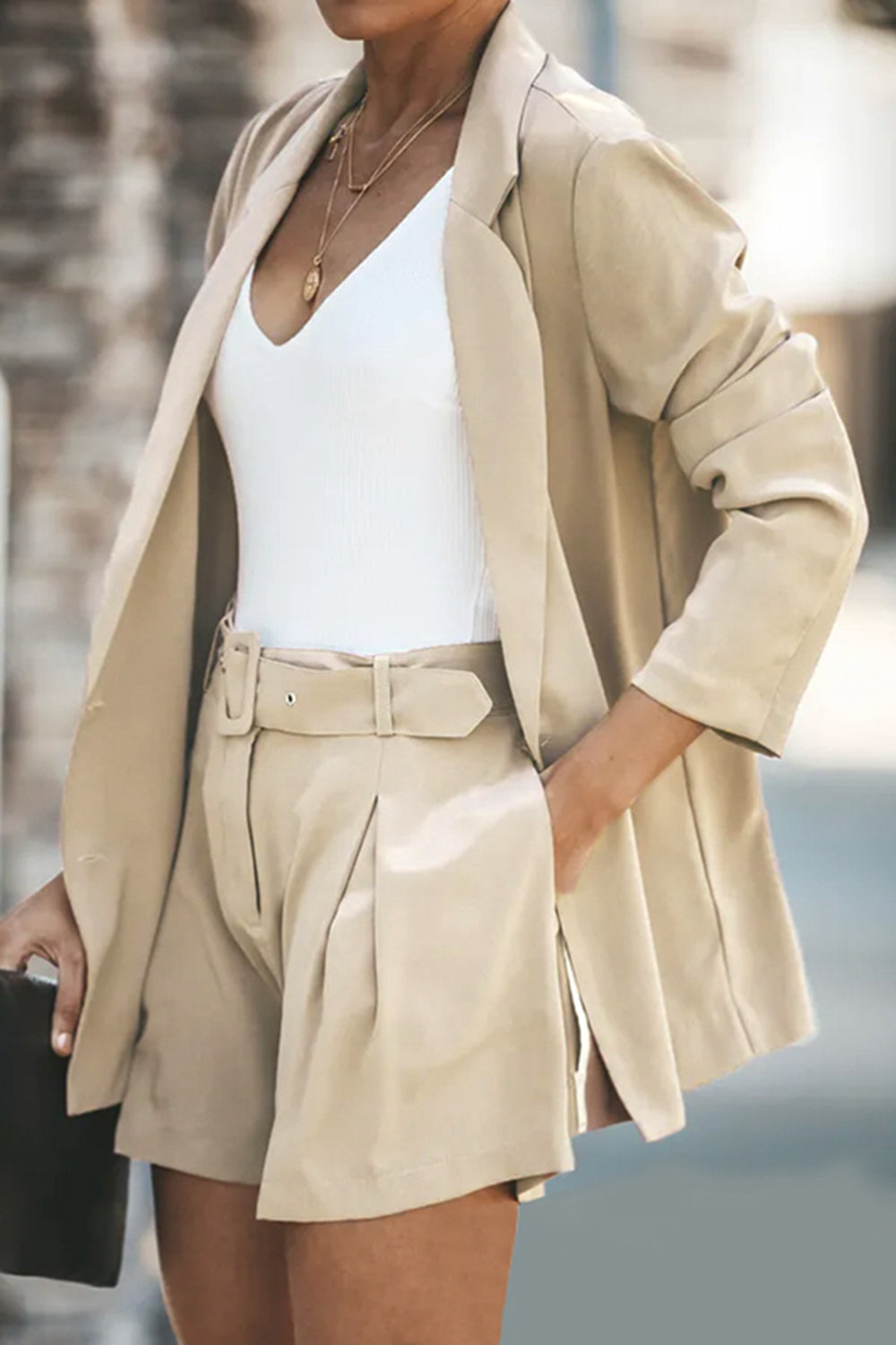 Longline Blazer & Shorts Set with Pockets