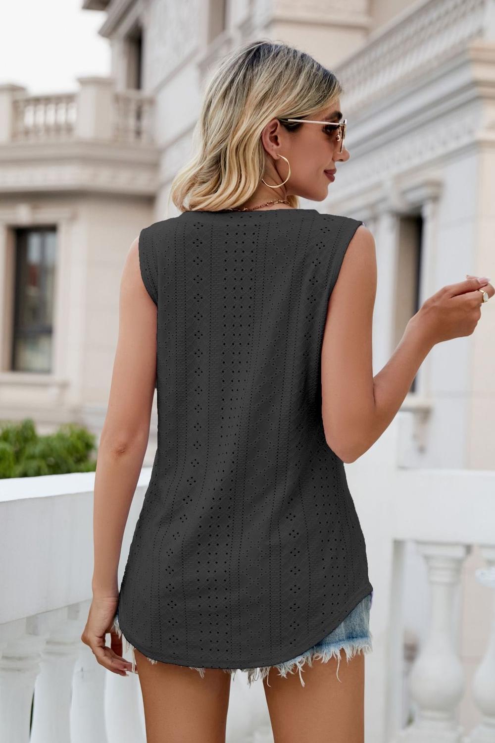 Eyelet V-Neck Tank Top