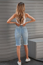 Load image into Gallery viewer, Distressed Raw Hem Denim Bermuda Shorts

