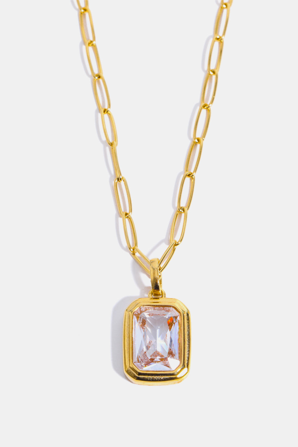 Gemstone Rectangular Pendant Paperclip Chain Necklace
