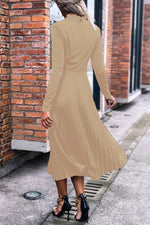 Load image into Gallery viewer, Ruffle Collar Pleated Long Sleeve Dress
