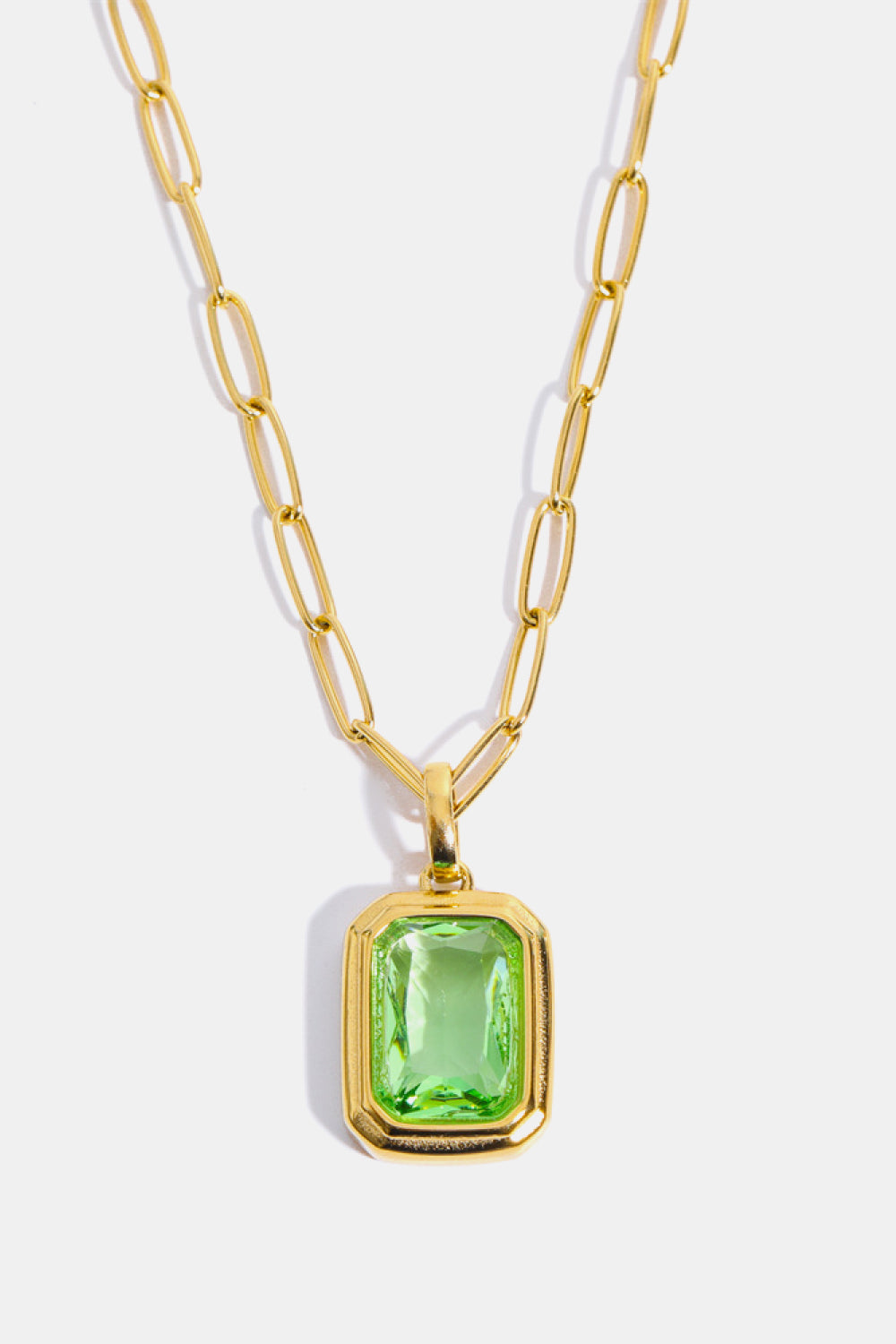 Gemstone Rectangular Pendant Paperclip Chain Necklace