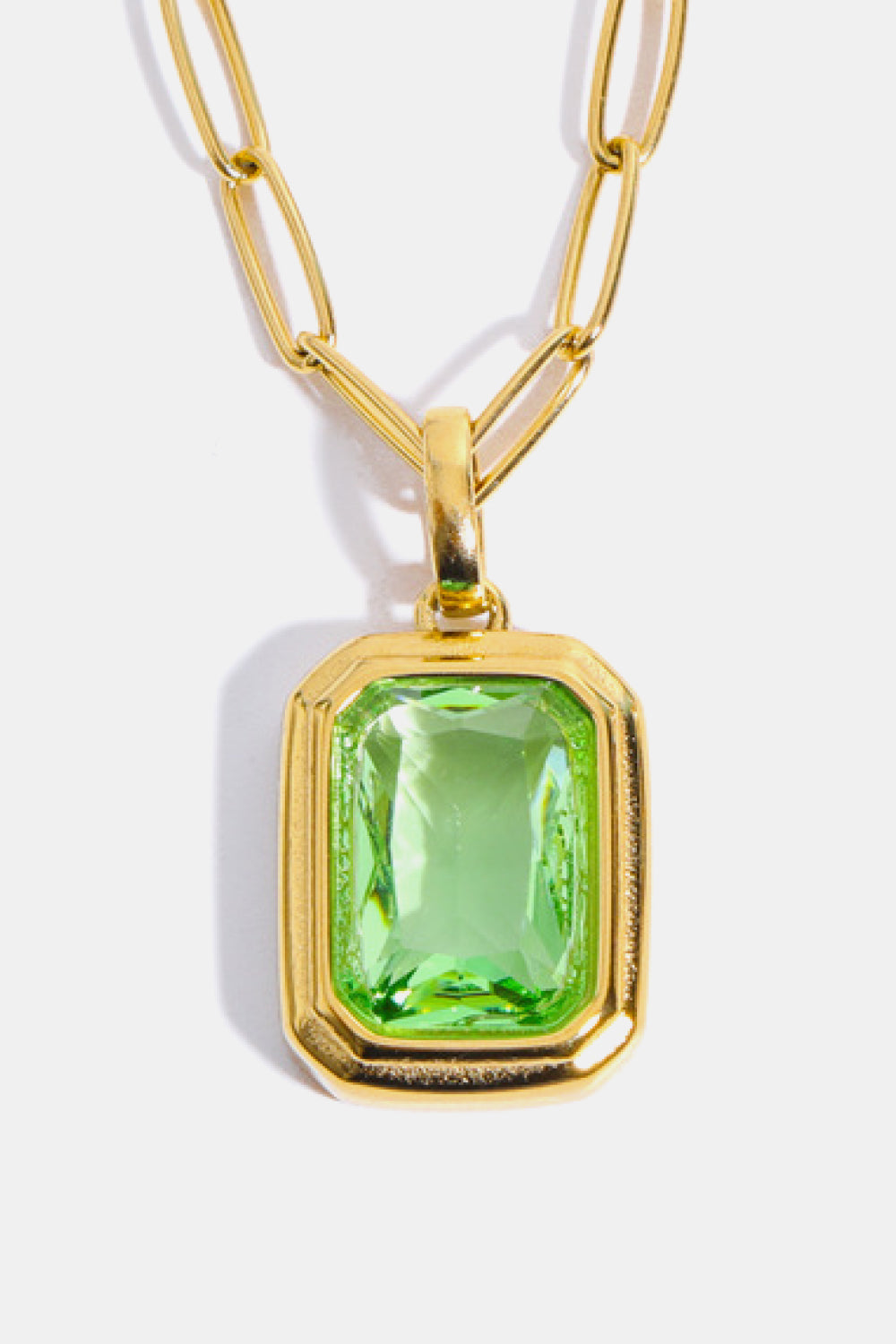 Gemstone Rectangular Pendant Paperclip Chain Necklace