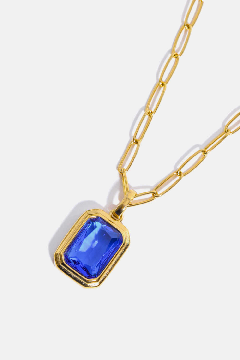 Gemstone Rectangular Pendant Paperclip Chain Necklace