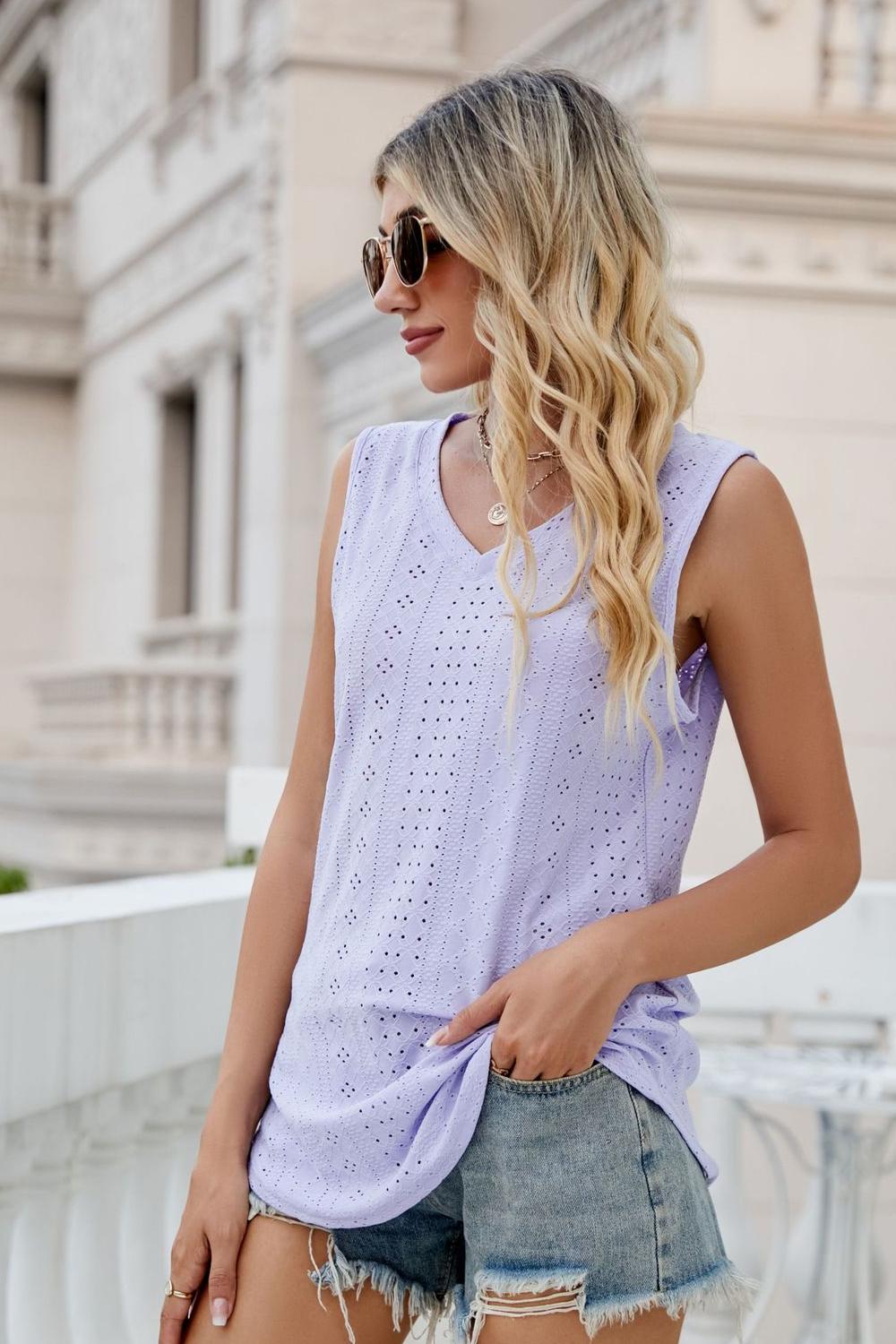 Eyelet V-Neck Tank Top