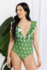 Load image into Gallery viewer, Moonlit Dip Ruffle Plunge Swimsuit in Mid Green
