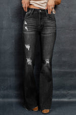 Load image into Gallery viewer, Distressed Raw Hem Flare Jeans Pants

