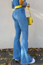 Load image into Gallery viewer, Raw Hem Striped Jeans Pants
