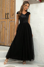 Load image into Gallery viewer, Sequin V-Neck Mesh Maxi Dress
