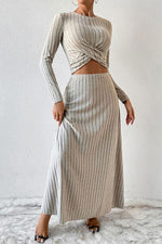 Load image into Gallery viewer, Ribbed Round Neck Top and Skirt Set

