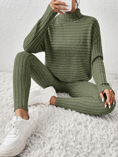 Ribbed Turtleneck Top & Pants Set