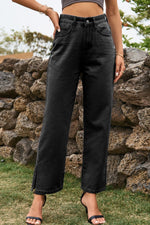 Load image into Gallery viewer, High Waist Loose Fit Ankle Slit Jeans Pants
