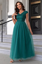 Load image into Gallery viewer, Sequin V-Neck Mesh Maxi Dress
