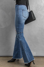 Load image into Gallery viewer, Distressed Raw Hem High-Waist Flare Jeans Pants
