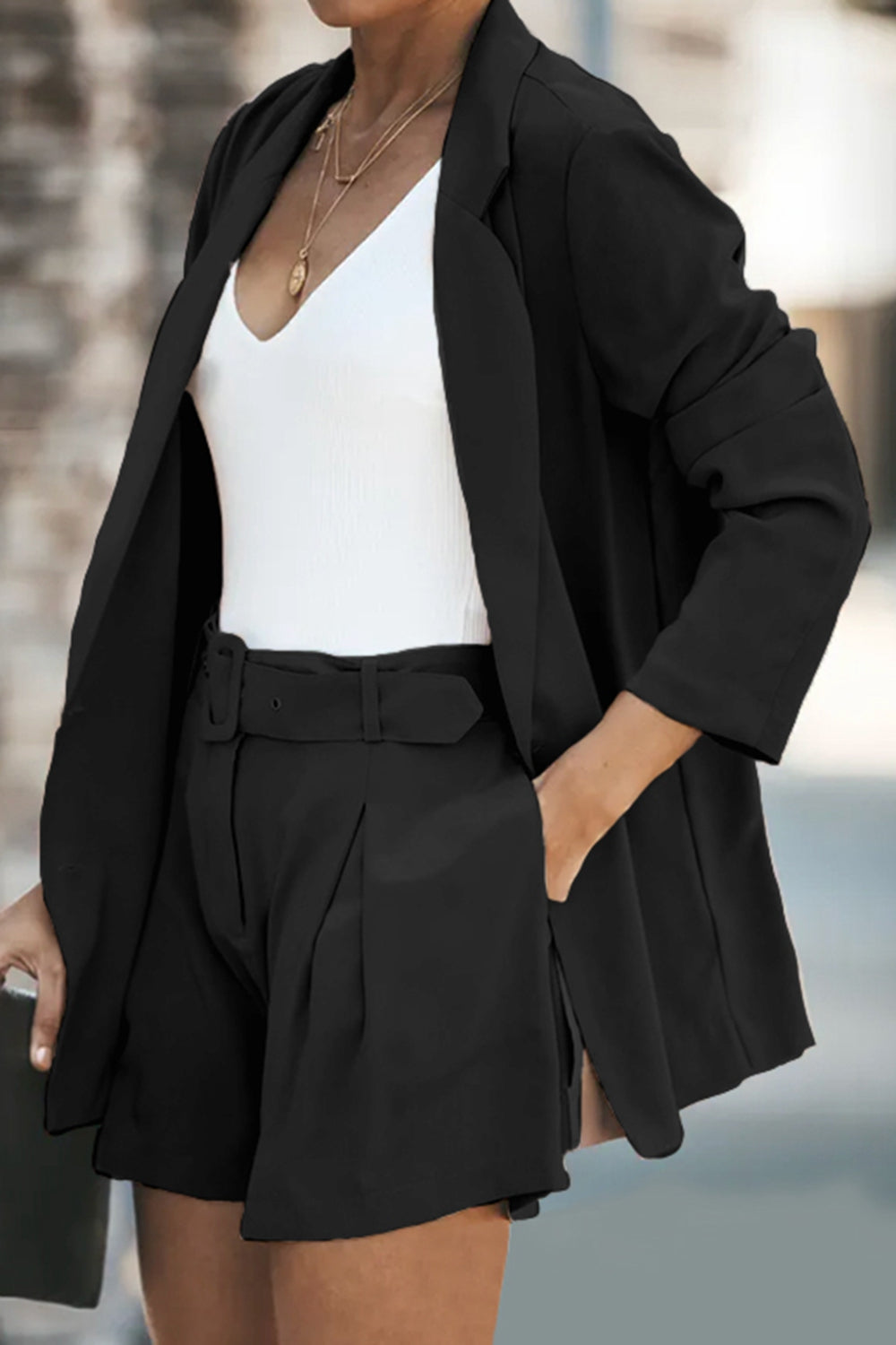 Longline Blazer & Shorts Set with Pockets