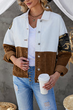 Load image into Gallery viewer, Leopard Color Block Button-Up Corduroy Shacket
