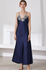 Load image into Gallery viewer, Full Size Lace Trim V-Neck Spaghetti Strap Satin Night Dress
