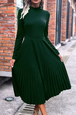 Load image into Gallery viewer, Ruffle Collar Pleated Long Sleeve Dress
