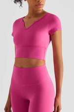 Load image into Gallery viewer, Notched Neck Short Sleeve Cropped Sports Top
