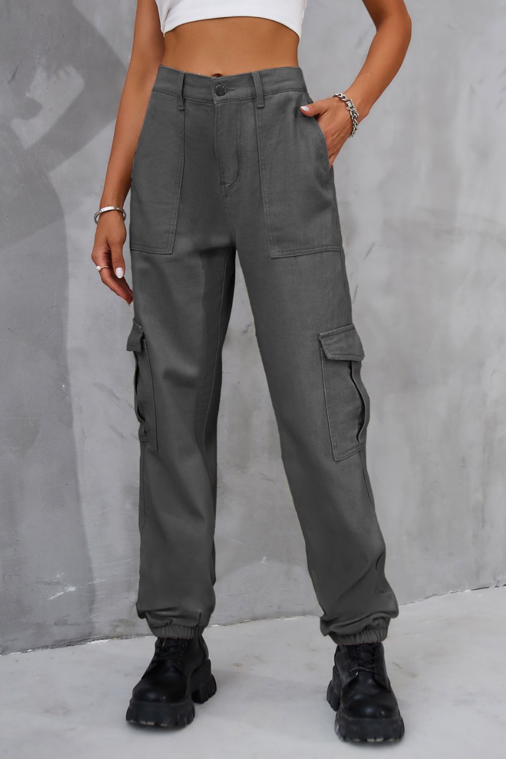 Buttoned High Waist Wide Leg Pants