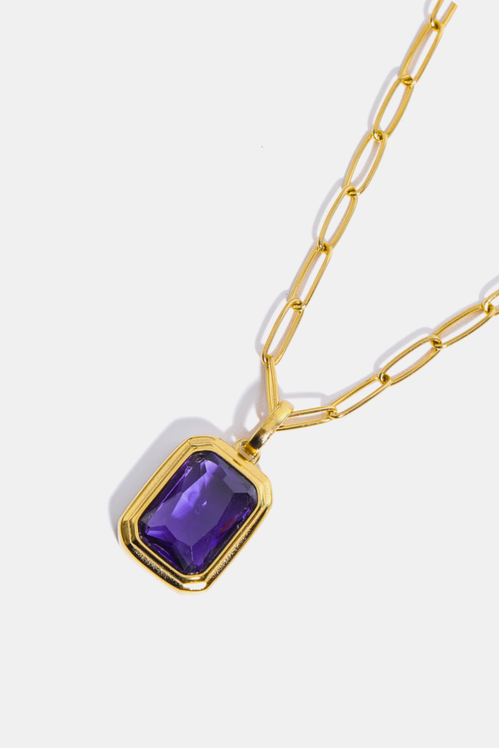 Gemstone Rectangular Pendant Paperclip Chain Necklace