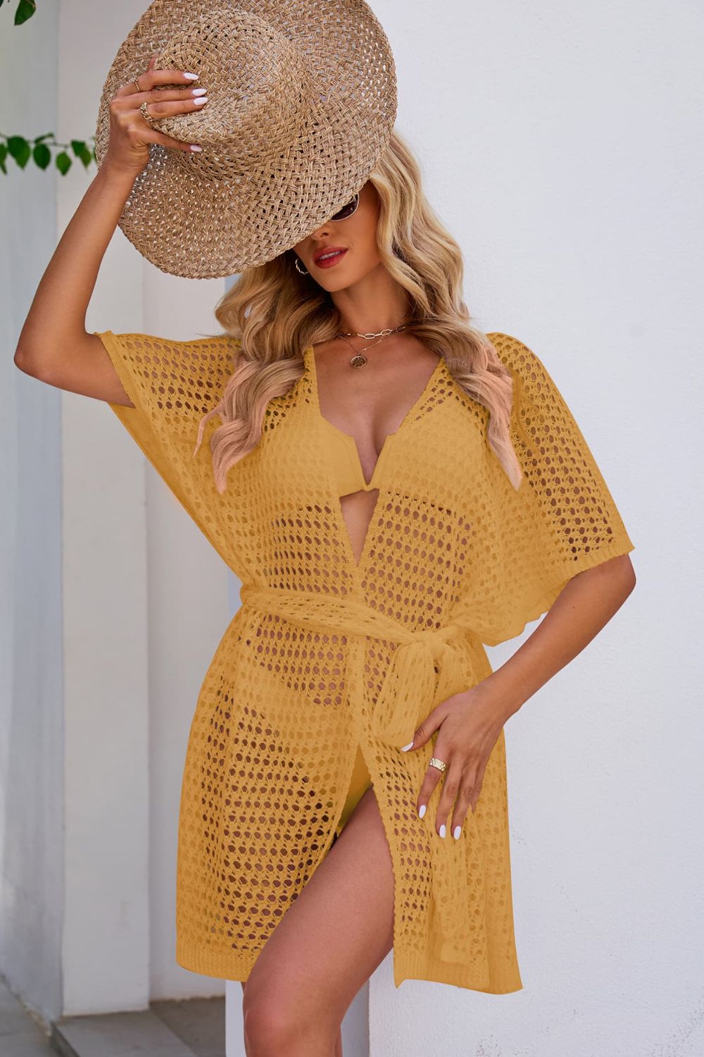Tie Waist Short Sleeve Cover-Up